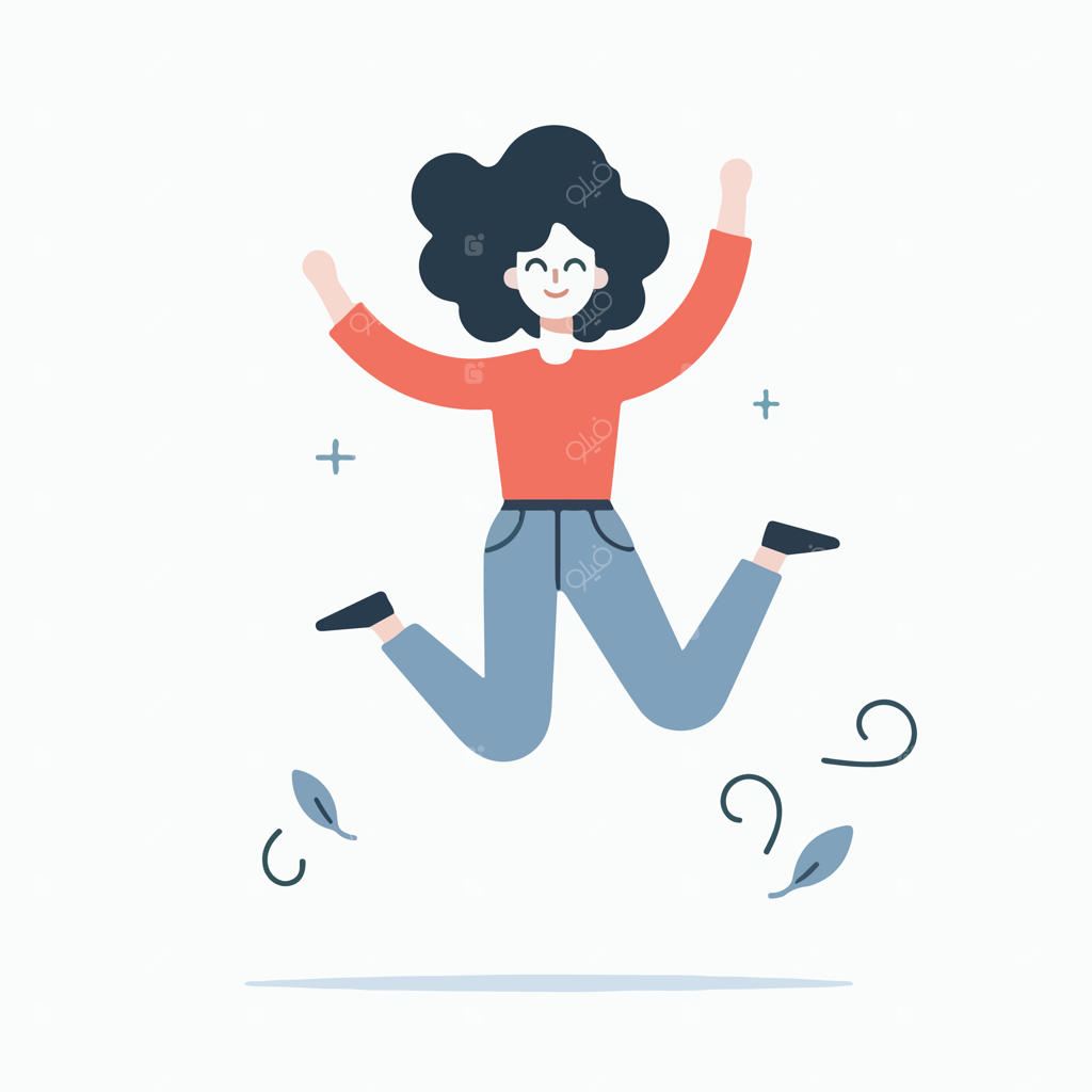 وکتور نوجوان موفرفری در حال پریدن از خوشحالی با سبک طراحی تخت، ساده و مینیمال