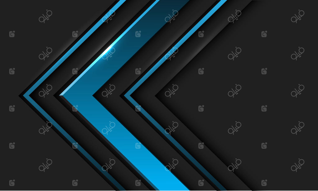 فلز آبی انتزاعی در جهت فلش بر روی خاکستری تیره با طراحی فضای خالی مدرن و آینده‌نگر.