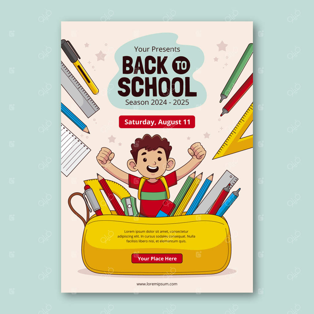 قالب پوستر عمودی بازگشت به مدرسه با طراحی دستی