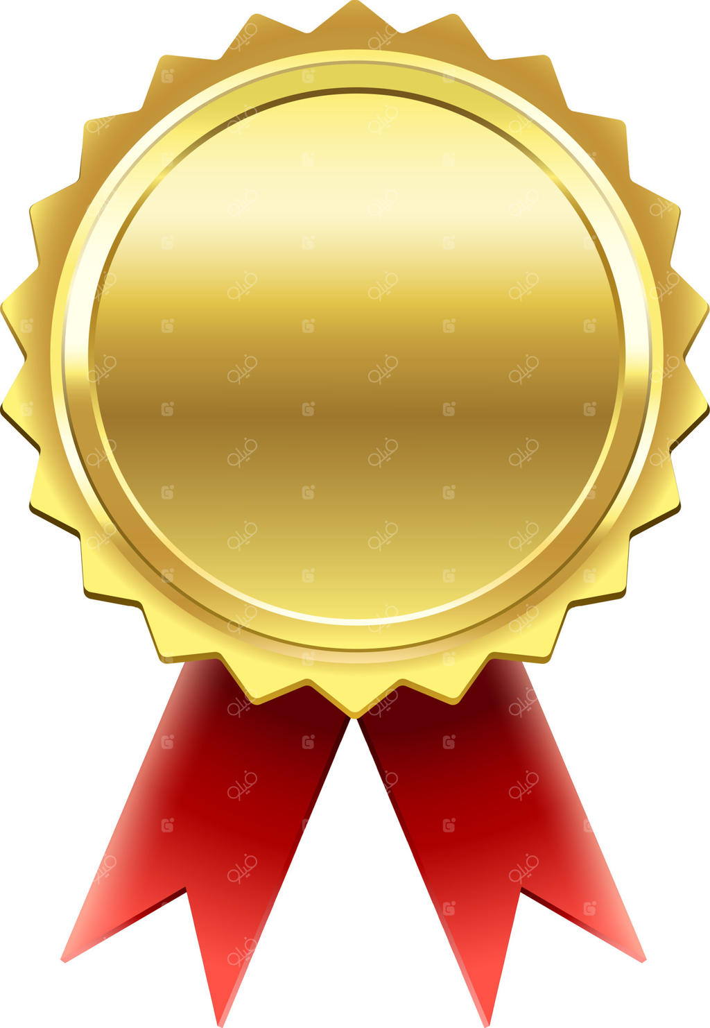 مهر طلایی با روبان‌های قرمز نمادی از دستاورد، کیفیت و برتری، مناسب برای نمایندگی جوایز، گواهینامه‌ها و ضمانت‌ها
