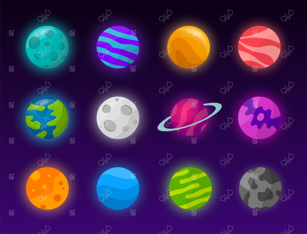 تصاویر پس‌زمینه کیهانی: مجموعه‌ای از آیکون‌های مدرن و انتزاعی از سیارات فضا