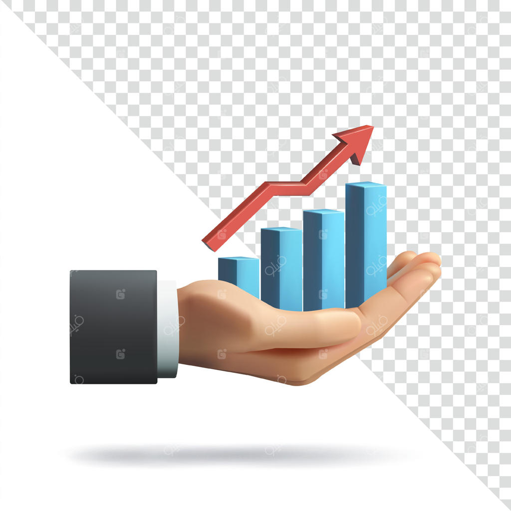 دست در حال نگه‌داشتن نمودار رشد، سه‌بعدی. مناسب برای تجارت