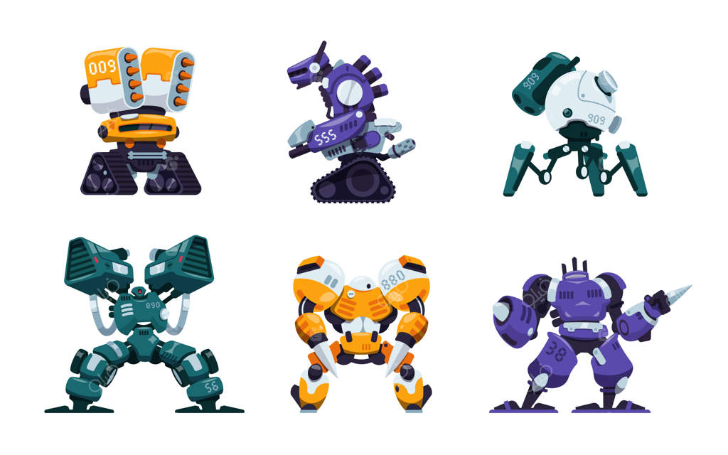 ربات‌های جنگی و ماشین‌های کارتونی نبرد: زره ابرقهرمانی و فناوری‌های نوین سلاح  
اسکلت‌های بیرونی سربازان آینده  
مجموعه‌ای از ربات‌های جنگی و پهپادهای نظامی مجهز به سلاح