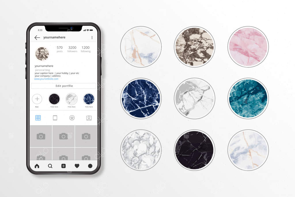 مجموعه هایلایت‌های استوری اینستاگرام با طرح مرمر