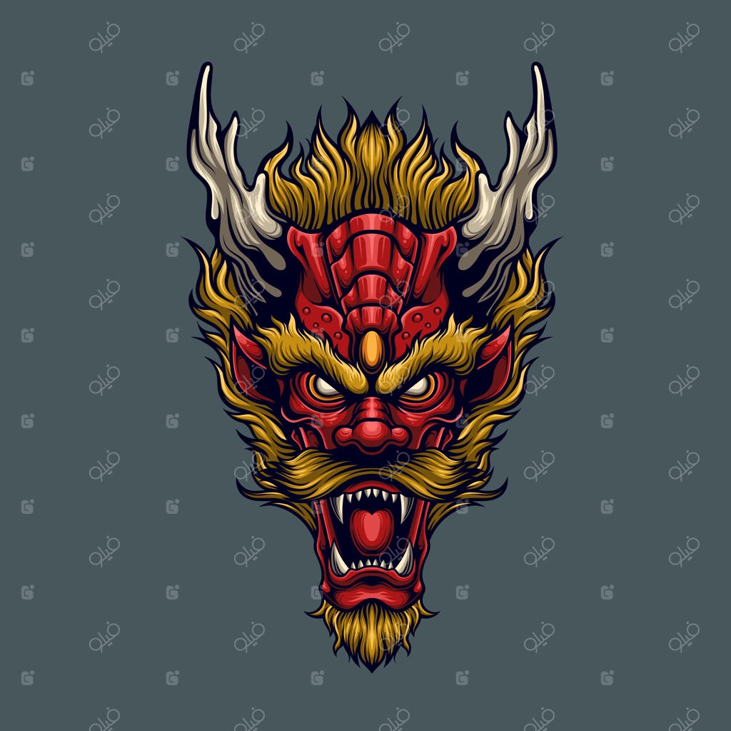 تصویرسازی برداری از سر اژدهای ژاپنی