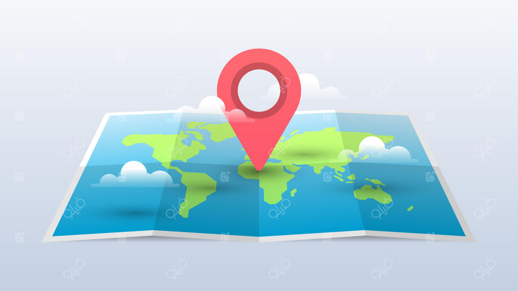 نقشه جهان با نشانه‌گذاری و ابرها