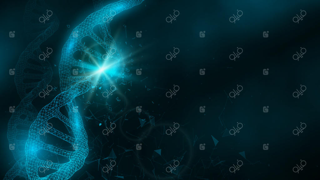 والپیپر یا بنر آبی با طرح مولکول‌های DNA چندضلعی
