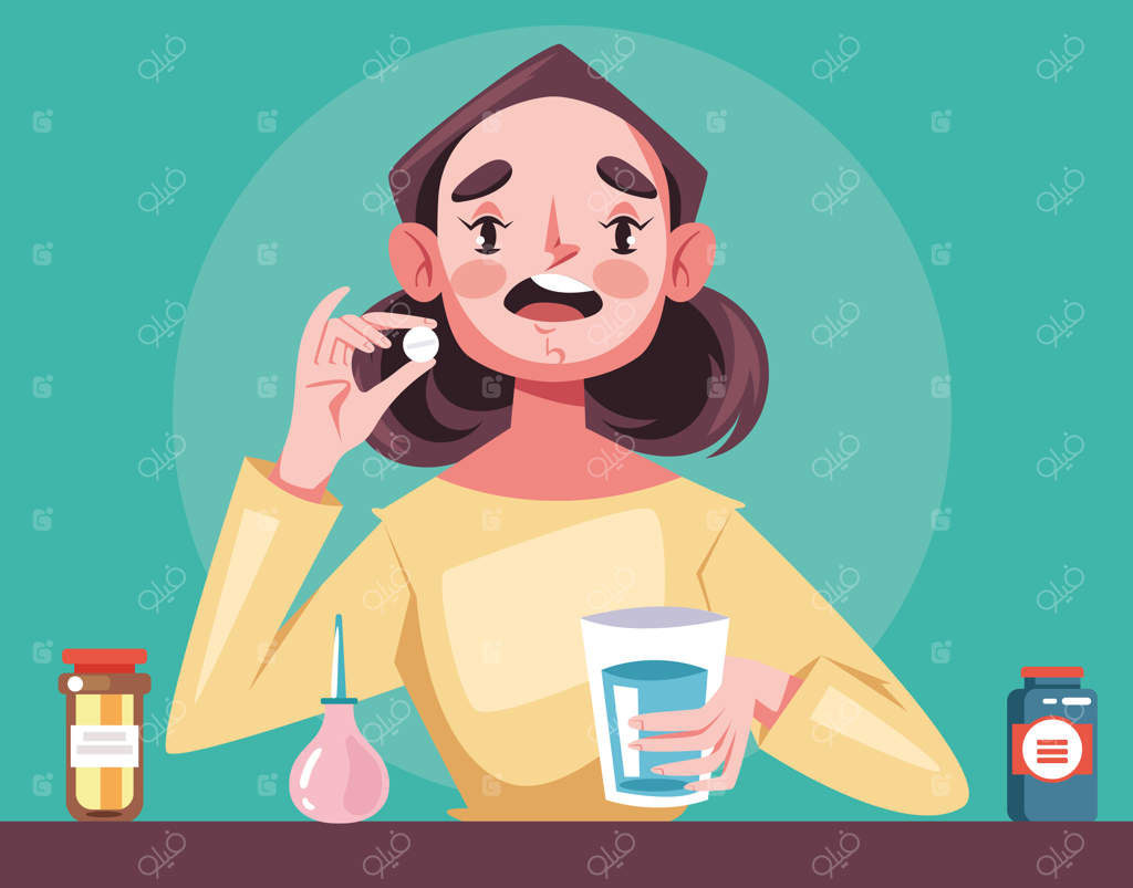 شخصیت‌های اجتماعی در حال مصرف قرص و دارو - طراحی گرافیکی و تصویرسازی مفهوم