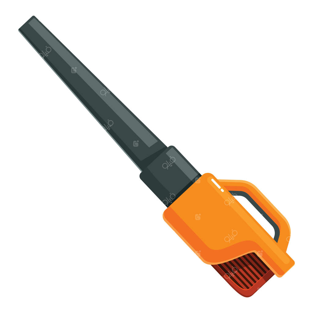 دمنده برگ نارنجی در حال جمع‌آوری برگ‌های خشک در باغ پاییزی