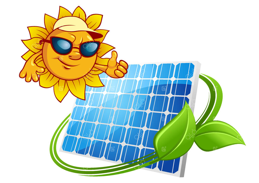 مفهوم انرژی خورشیدی با شخصیت کارتونی خورشید