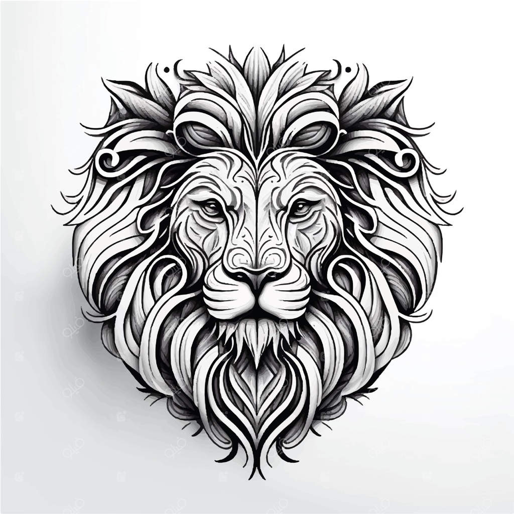 لوگوی سر شیر ماندالا به صورت وکتور ساده سیاه و سفید