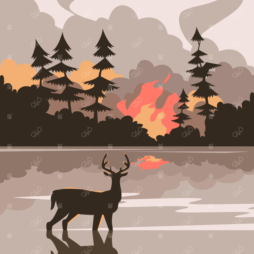 تصویرسازی دستی آتش‌سوزی جنگل