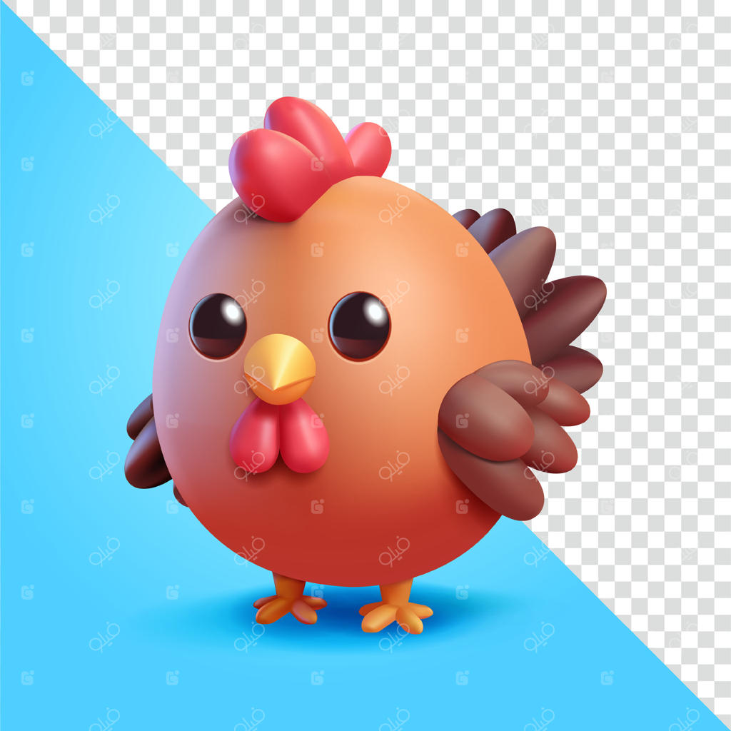 مرغ بامزه در شکل تخم‌مرغ، سه‌بعدی. مناسب برای کشاورزی و عناصر طراحی