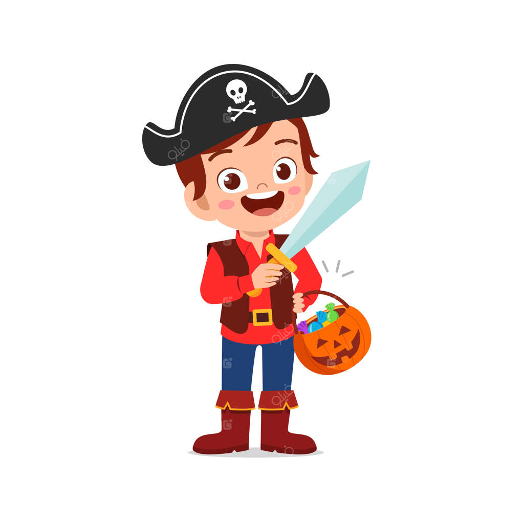 کودک بانمک و خوشحال هالووین را با لباس دزد دریایی جشن می‌گیرد