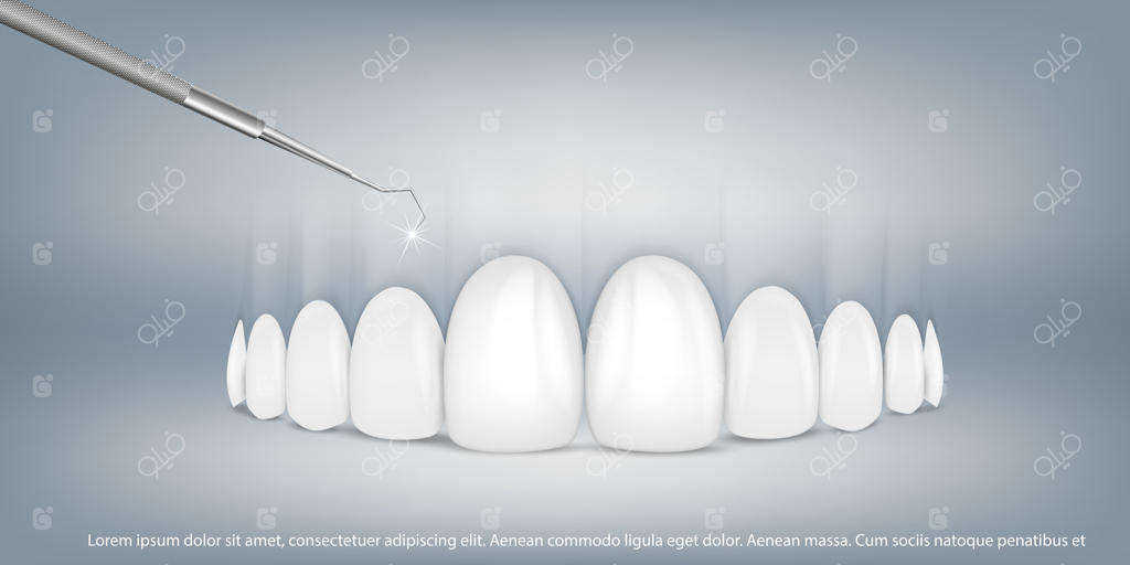 دندان‌های واقعی در پس‌زمینه خاکستری روشن با قلاب دندانپزشکی