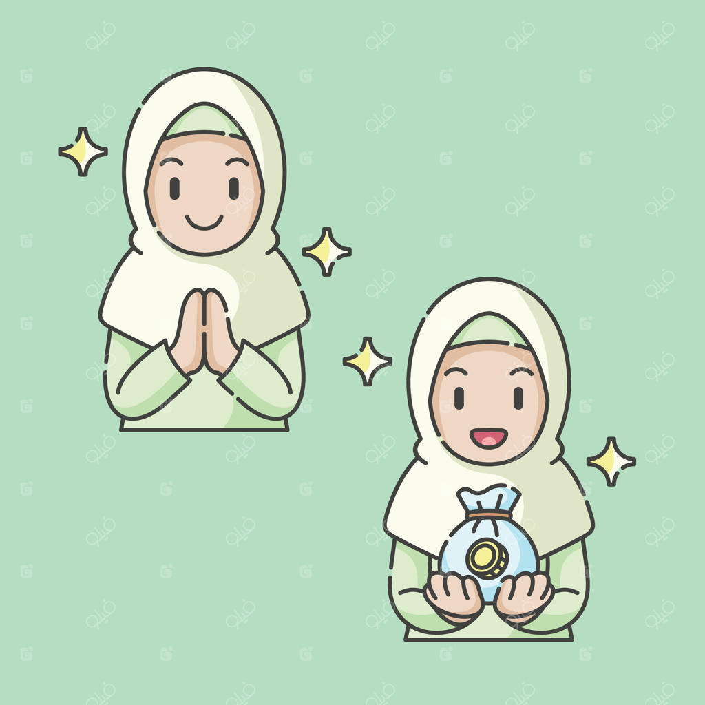 وکتور کارتونی فعالیت‌های ماه رمضان و کارهای روزمره اسلامی دختربچه