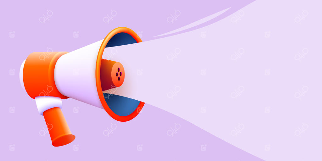 بلندگوی سه‌بعدی یا شیپور تبلیغاتی با پیغام حبابی - طرح برداری ماکت بلندگو