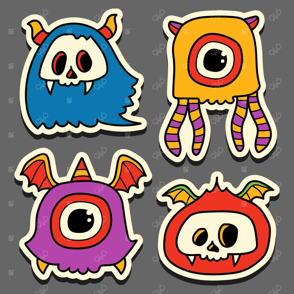 طراحی استیکر کارتونی هیولای دست‌کشیده