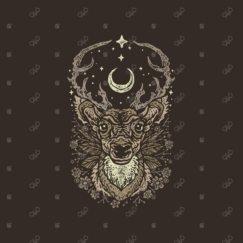 تصویر دست‌کشیده قدیمی گوزن باشکوه