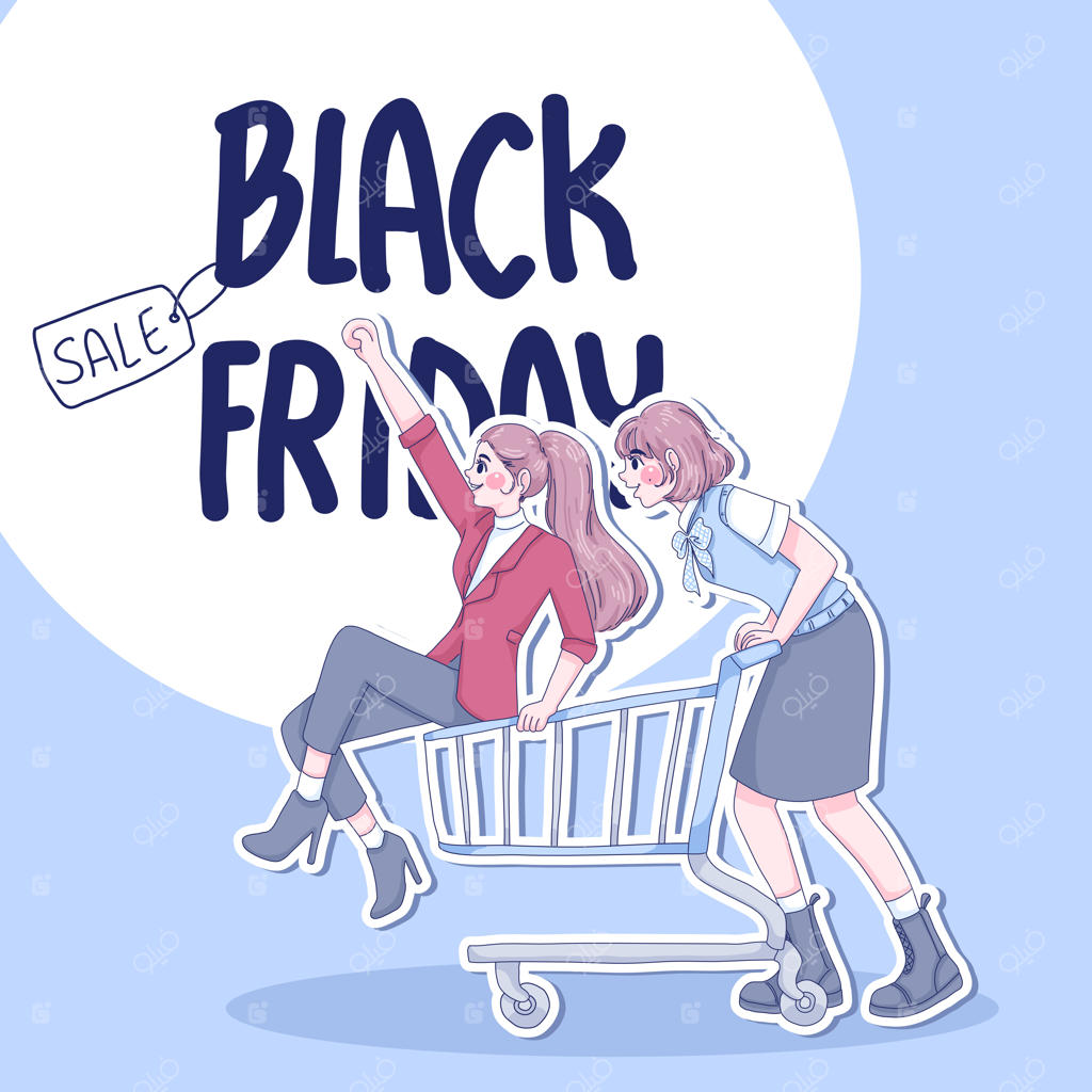 دختران زیبا و خوشحال با خرید شخصیت‌های کارتونی - تصویرسازی