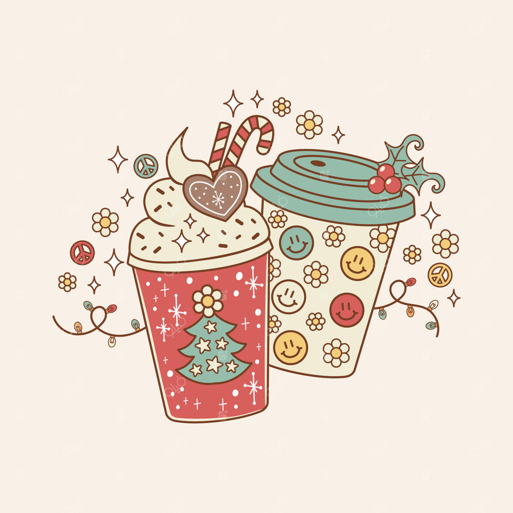 تصویر بامزه کریسمسی به سبک رترو: قهوه یا شکلات داغ کریسمس