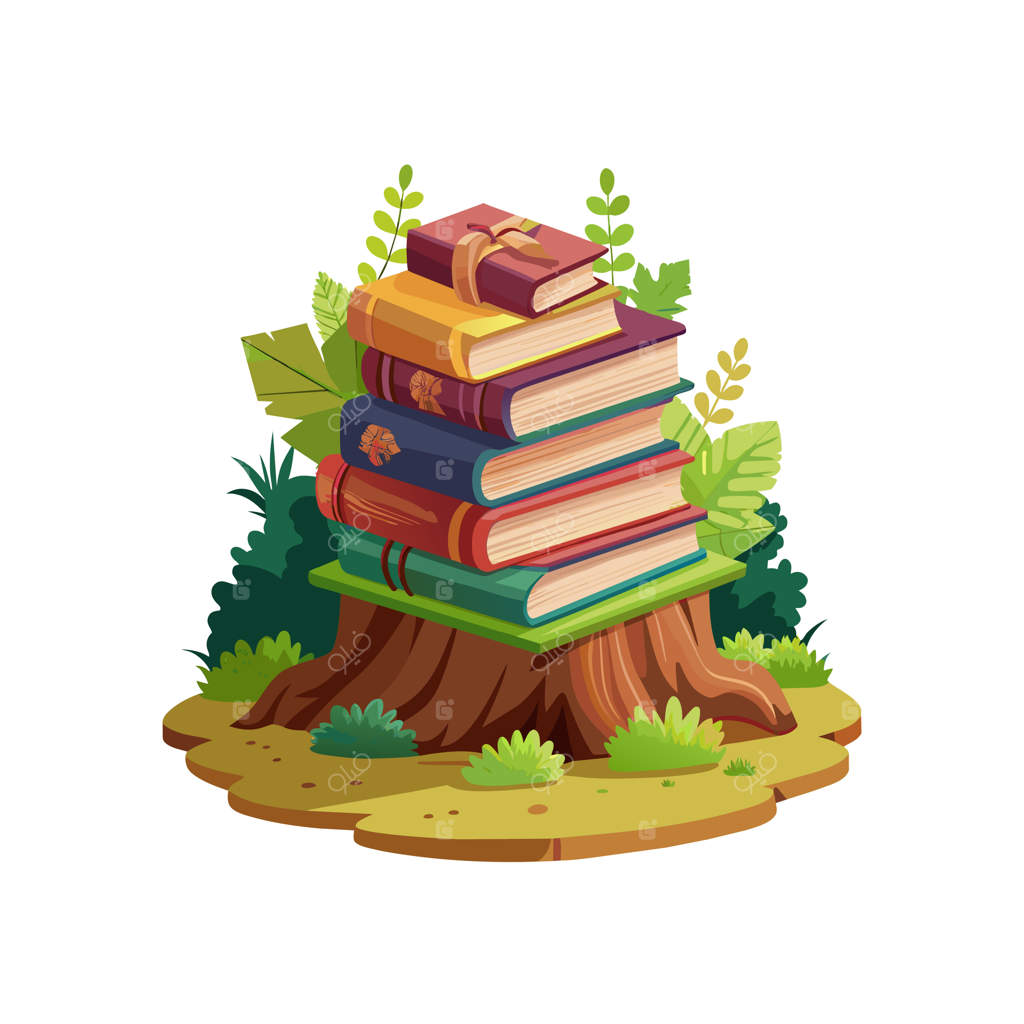 یک دسته کتاب با کتابی در بالای آن