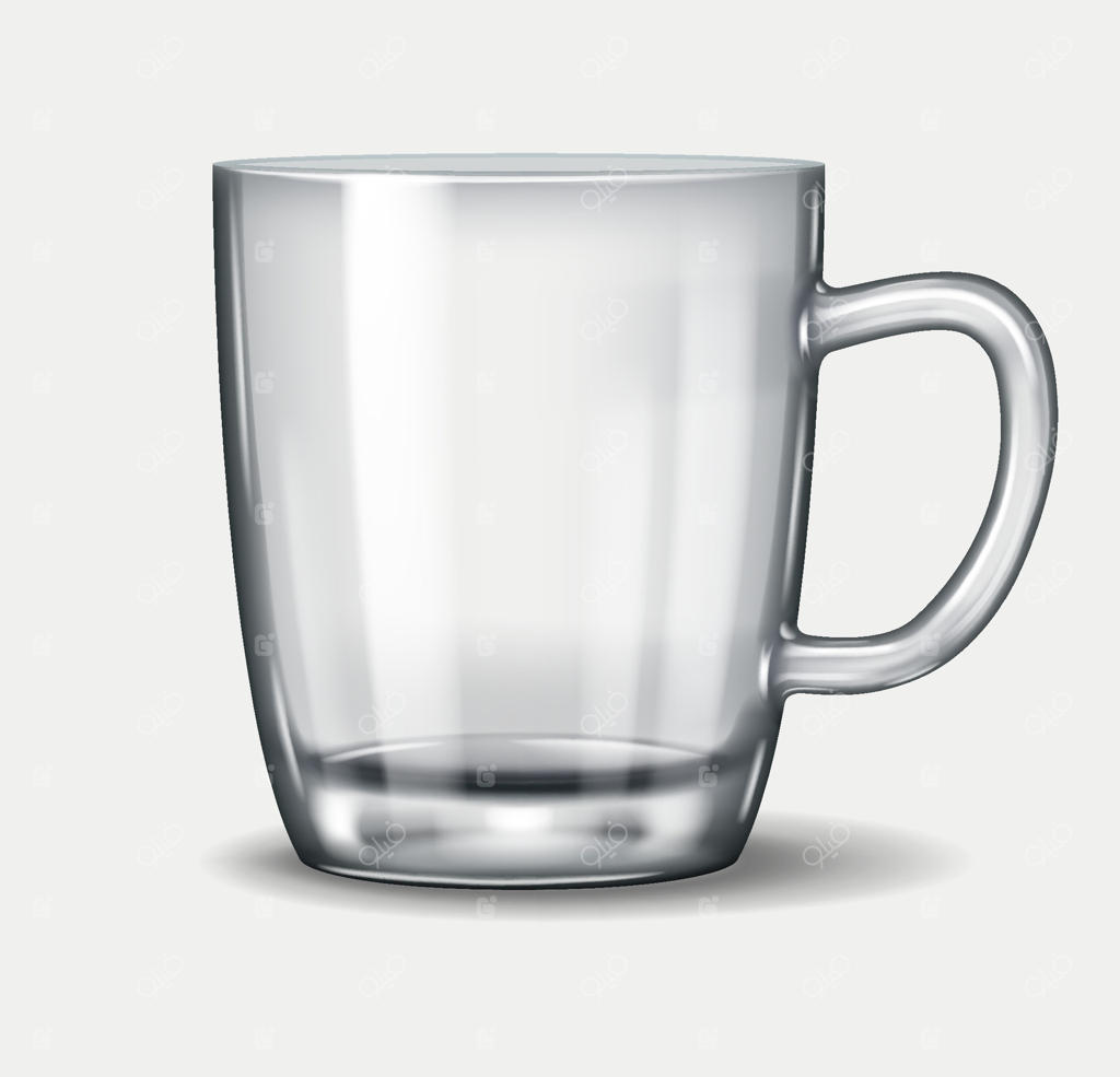 تصویر سه‌بعدی واقعی از فنجان قهوه کلاسیک با دسته‌ای منحنی و زیبا. ایده‌آل برای قهوه صبحگاهی، چای و نوشیدنی‌های گرم در خانه و کافه‌ها.