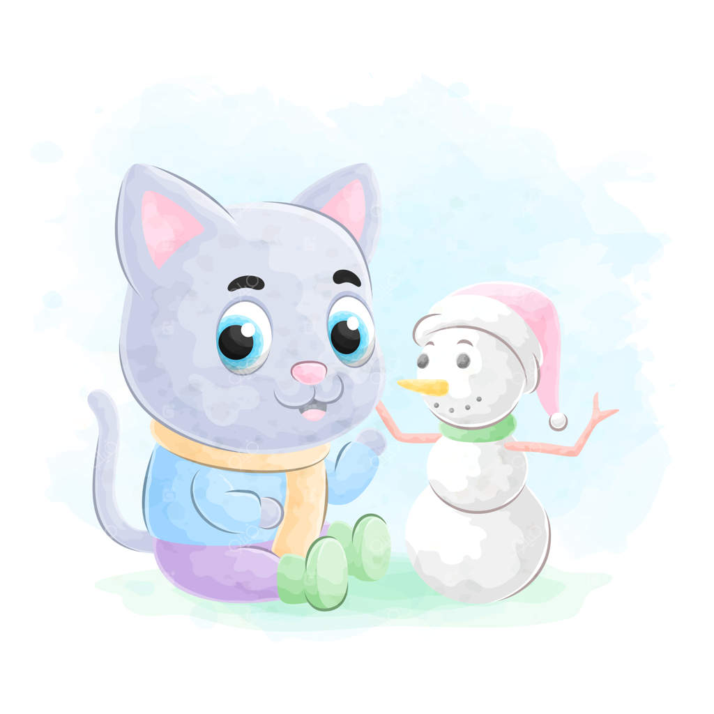 نقاشی گربه بامزه با آبرنگ