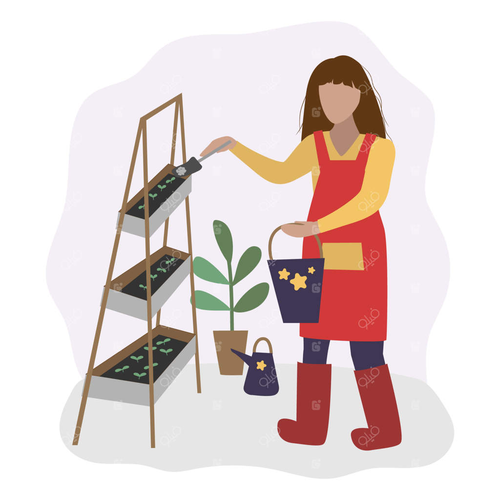 باغبان: دختری که گیاهان می‌پرورد. مراقبت از گل‌ها. کاشت و آبیاری گیاهان.