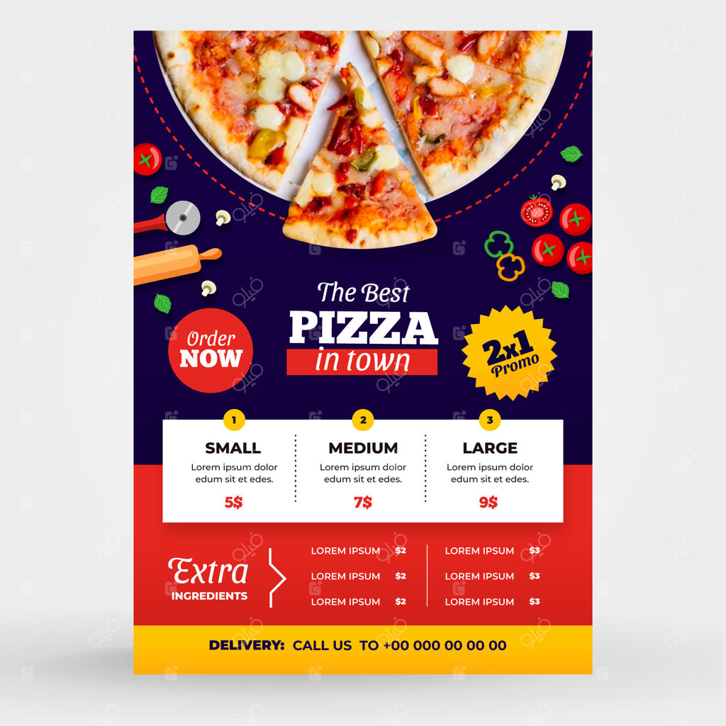 قالب رستوران پیتزا با طراحی تخت