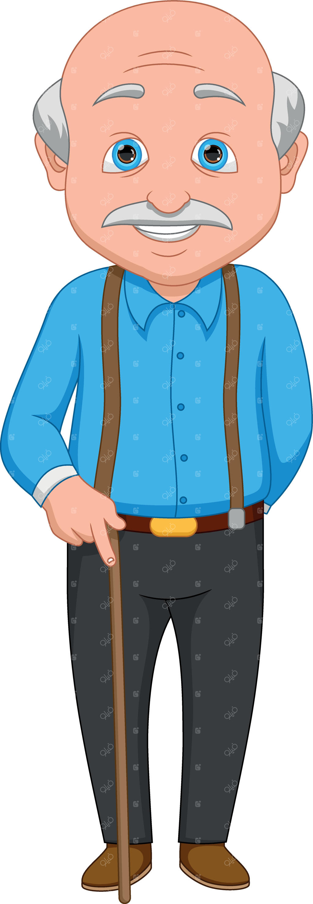 پدربزرگ کارتونی خوشحال با پس‌زمینه سفید