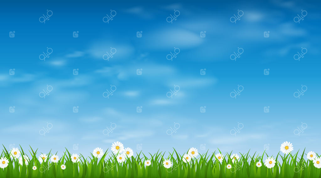 آسمان آبی آفتابی و حاشیه‌ی سبز چمنزار