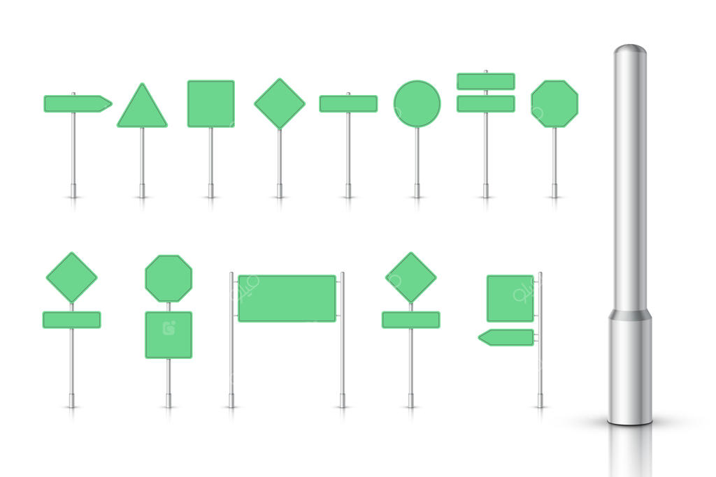 تابلوی راهنمای سبز روی زمینه سفید. تابلوی راهنمای جاده. تابلو خالی برای نوشتن متن. جهت.