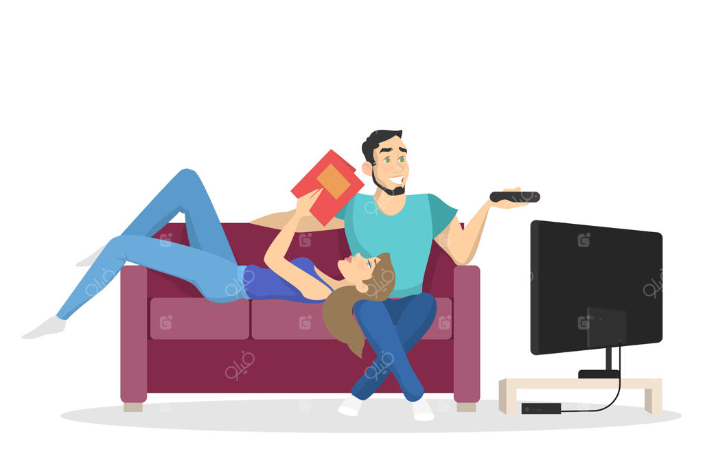 زوجی نشسته در خانه روی مبل