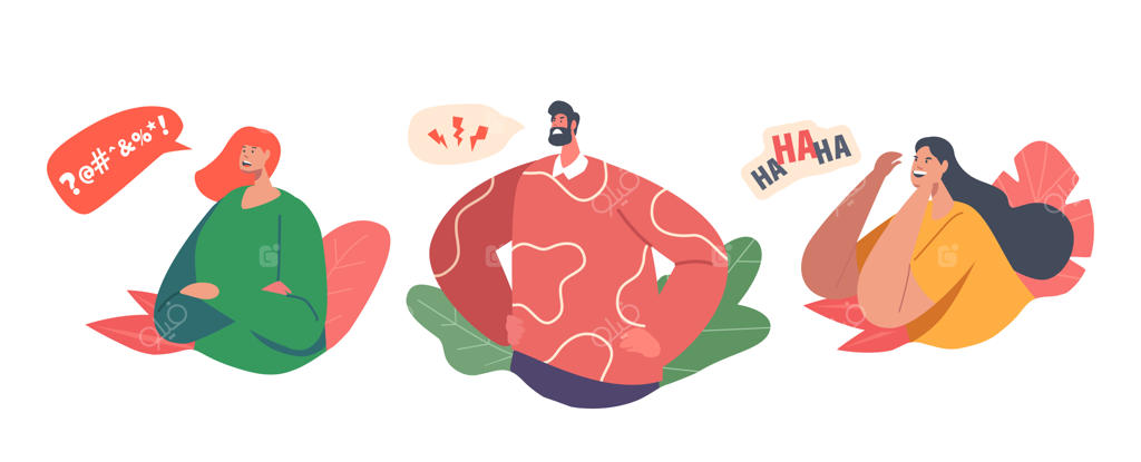 آزار سایبری: شبکه‌ای از قلدری و آزار آنلاین، شخصیت‌های عصبانی و متجاوز که فریاد می‌زنند و سرزنش می‌کنند