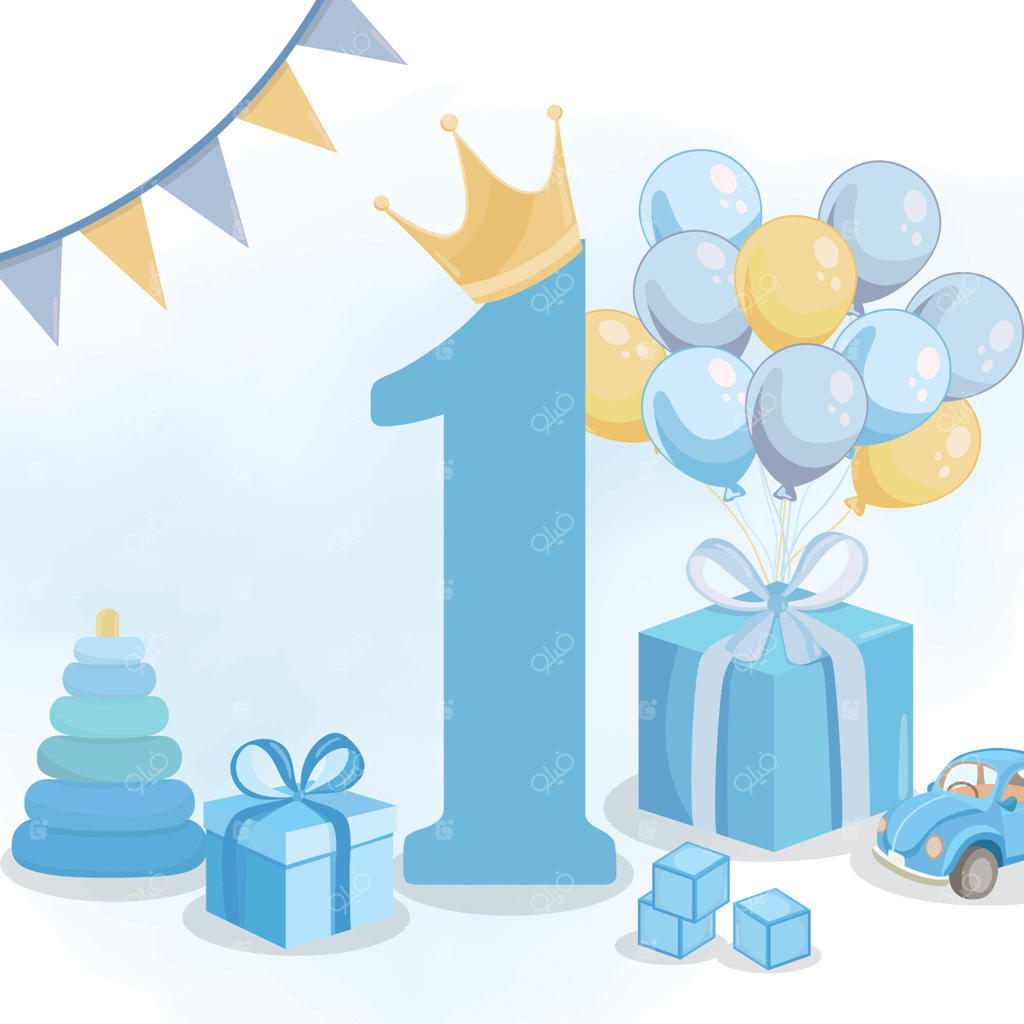 کارت تبریک تولد یک سالگی پسر بچه تصاویر بامزه آبی ماشین اسباب‌بازی هدیه‌ها بادکنک‌ها