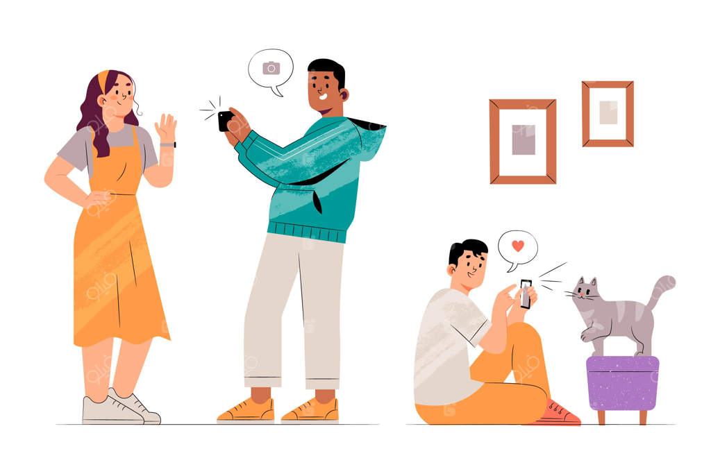 افرادی که با گوشی هوشمند عکس می‌گیرند (طراحی دستی)