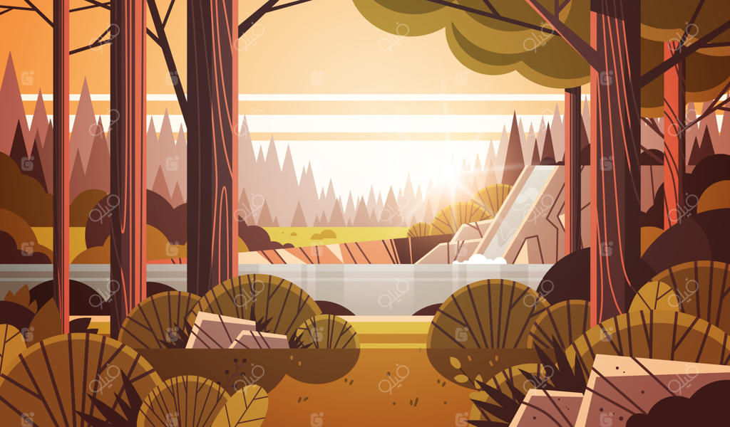 چشم‌انداز طبیعت: آبشار زیبا بر روی صخره‌های صعب‌العبور جنگل پاییزی زرد