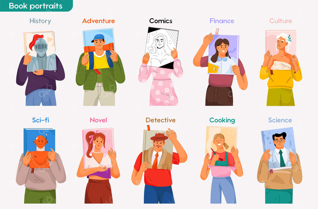 پرتره‌ها روی جلد کتاب‌ها: مردم کتاب‌های مختلف می‌خوانند