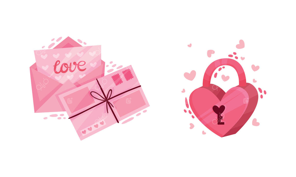 پاکت صورتی باز با نامه عشق و قفل قلبی به عنوان نماد روز ولنتاین