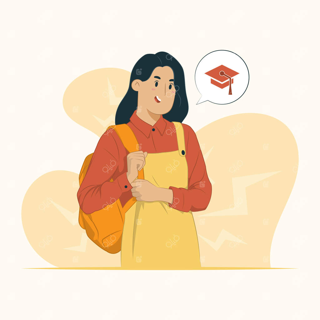 مفهوم زنی جوان با کوله‌پشتی ایستاده