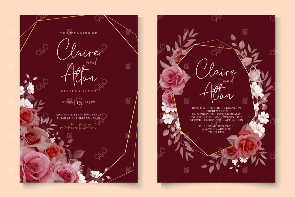 طراحی زیبا برای کارت دعوت عروسی با تاج گل