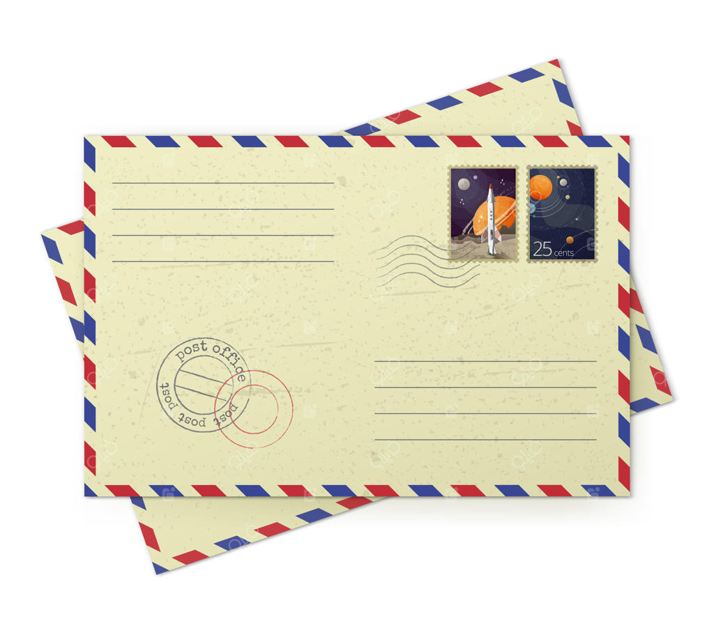 تصویرگر پاکت‌های هوایی قدیمی با تمبرهای پستی بر روی زمینه سفید