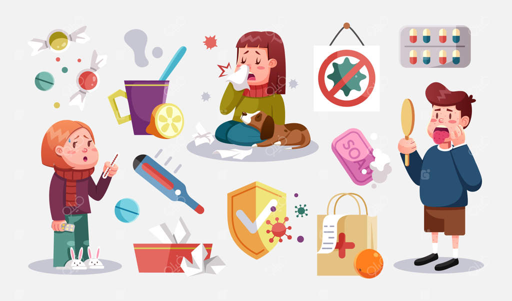 مفهوم بیماری ویروسی یا آنفلوانزا: گروهی از مردان و زنان جوان مبتلا شده‌اند.