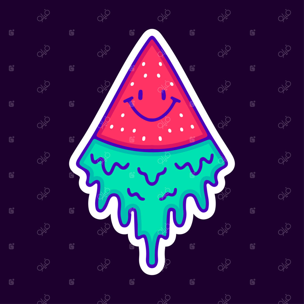 شخصیت کارتونی هندوانه ذوب‌شده، تصویرسازی برای تی‌شرت و برچسب.