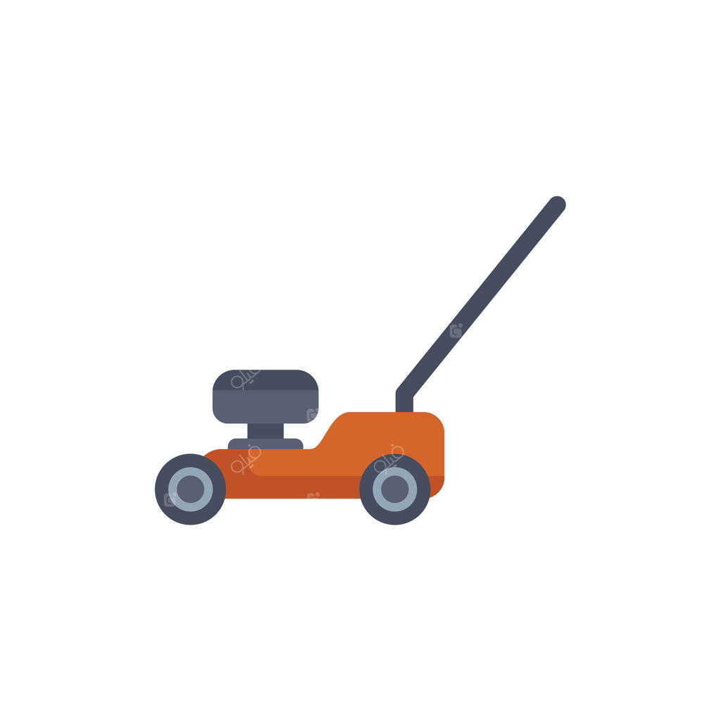 ماشین چمن‌زنی نارنجی در حال چمن زدن در باغ