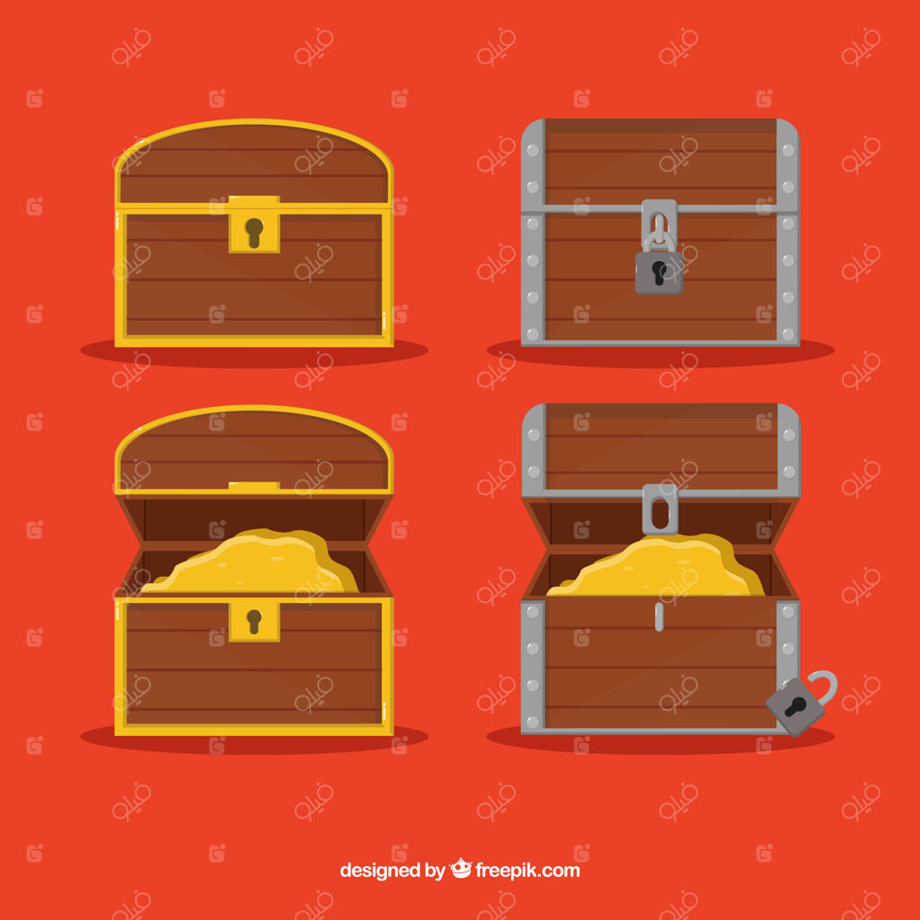 مجموعه جعبه‌های گنج باز و بسته با طراحی ساده