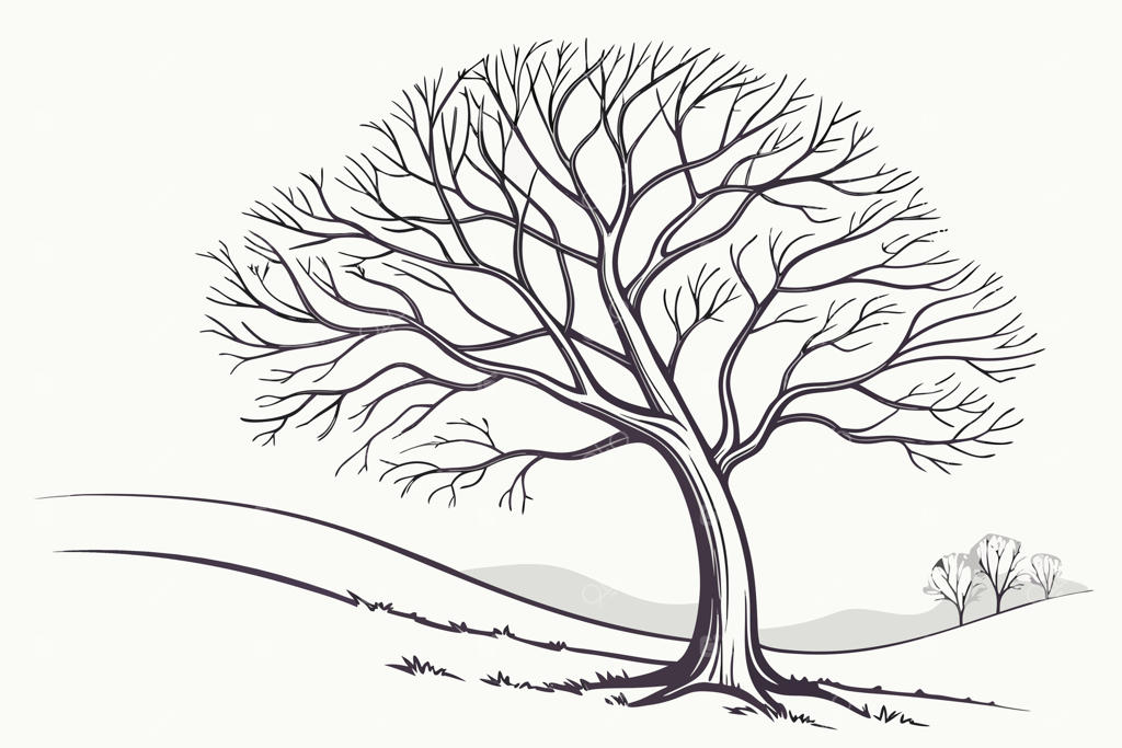 تصویرسازی دقیق از درخت زمستانی - نقاشی واقع‌گرایانه از درخت خشکیده