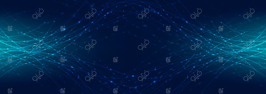 هدر وب بنر انتزاعی با خطوط لیزر آبی و روشنایی درخشان بر روی پس‌زمینه آبی تیره