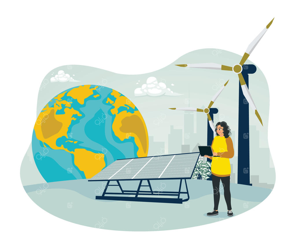 راهکارهای انرژی سبز با استفاده از پنل‌های خورشیدی و توربین‌های بادی.